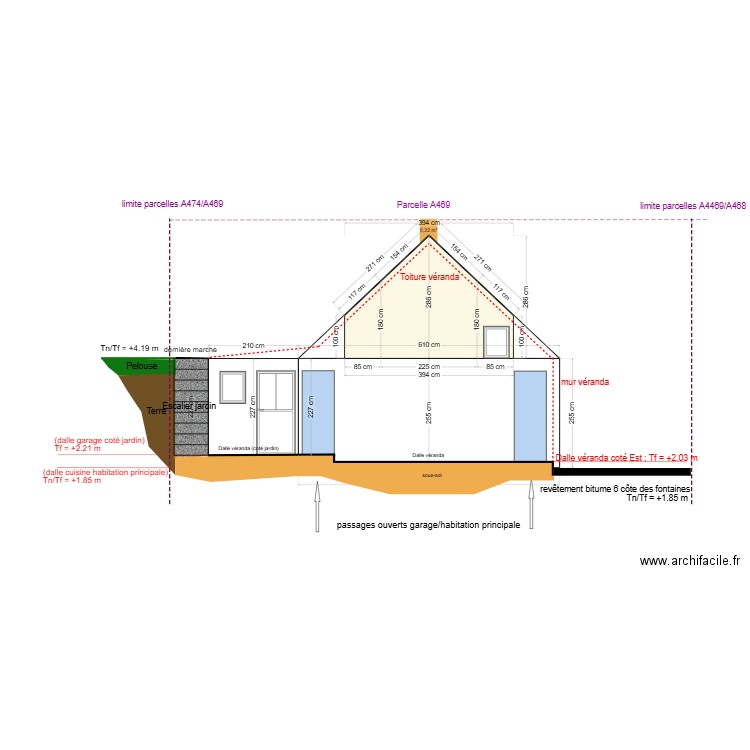 PC3_plans en coupe_pignon sud_extension (en limite de propriété). Plan de 0 pièce et 0 m2