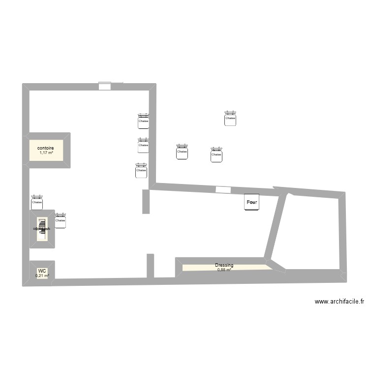 boulangerie Dehbia . Plan de 4 pièces et 3 m2