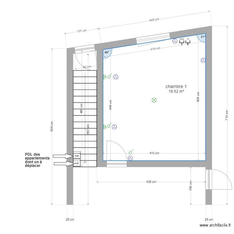 chambre 1 soetrich. Plan de 1 pièce et 20 m2