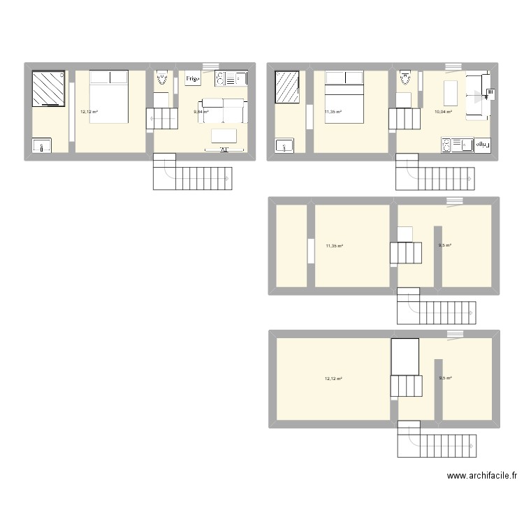 Combles . Plan de 8 pièces et 86 m2