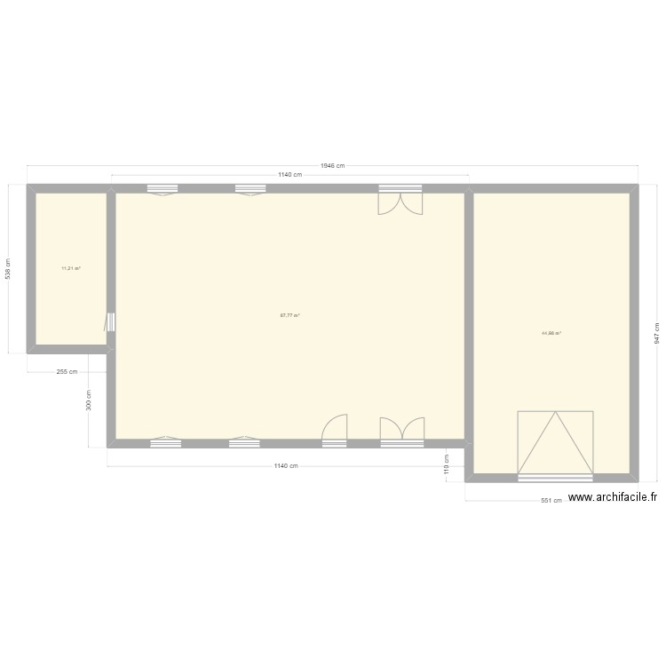 FERLAND. Plan de 3 pièces et 144 m2