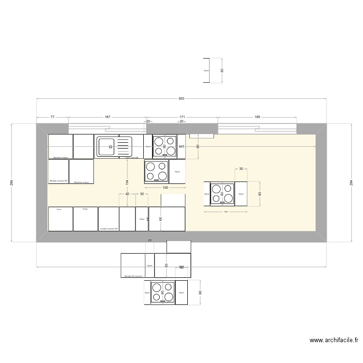 Cuisine. Plan de 1 pièce et 15 m2