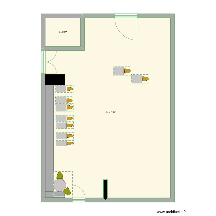 Salle Montalieu. Plan de 2 pièces et 87 m2