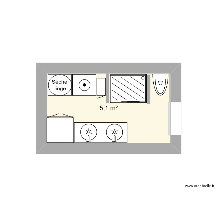 vince. Plan de 1 pièce et 5 m2