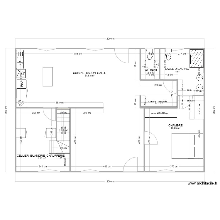 MICHEL. Plan de 6 pièces et 91 m2