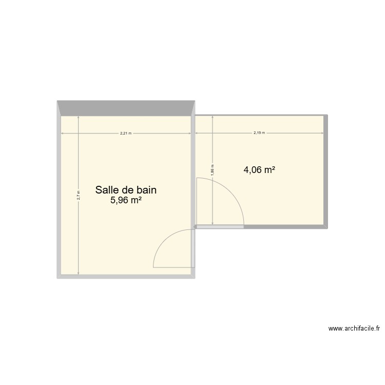 SDB. Plan de 2 pièces et 10 m2