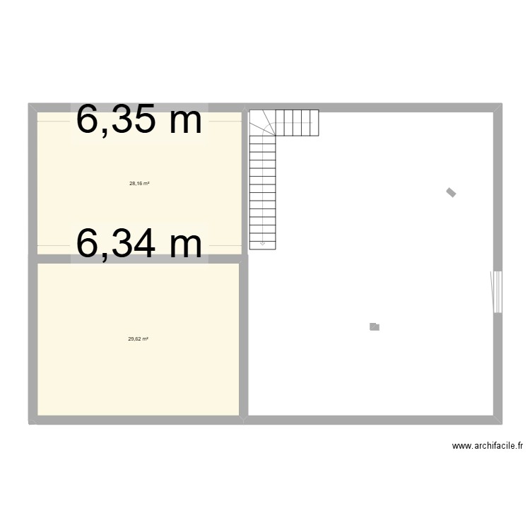 Maison Etage. Plan de 2 pièces et 58 m2