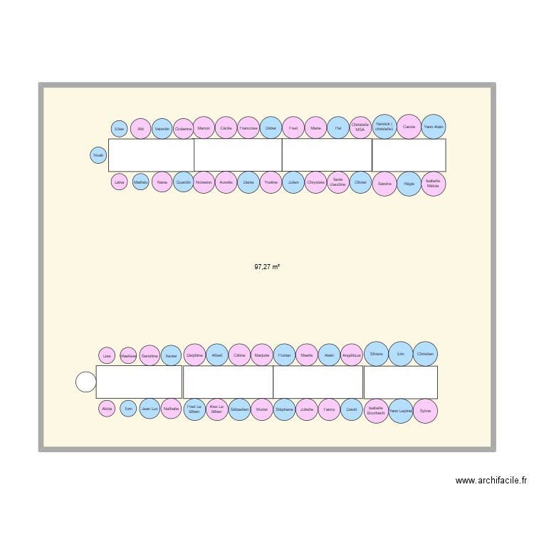 50 ans. Plan de 1 pièce et 97 m2