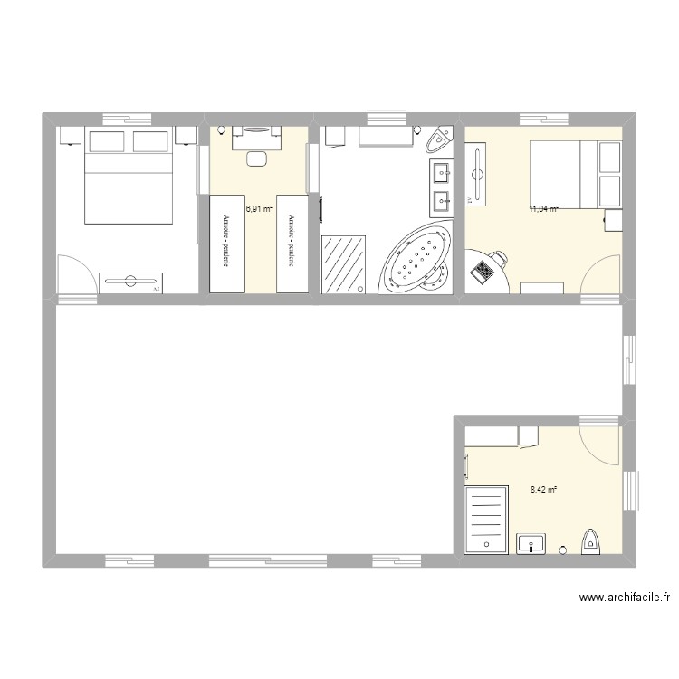 maison F3 100m. Plan de 3 pièces et 26 m2