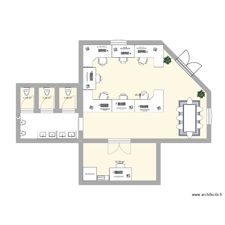 plan salle travail. Plan de 5 pièces et 55 m2