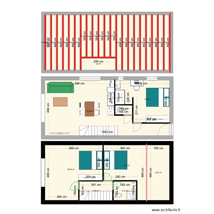 solivage. Plan de 32 pièces et 136 m2