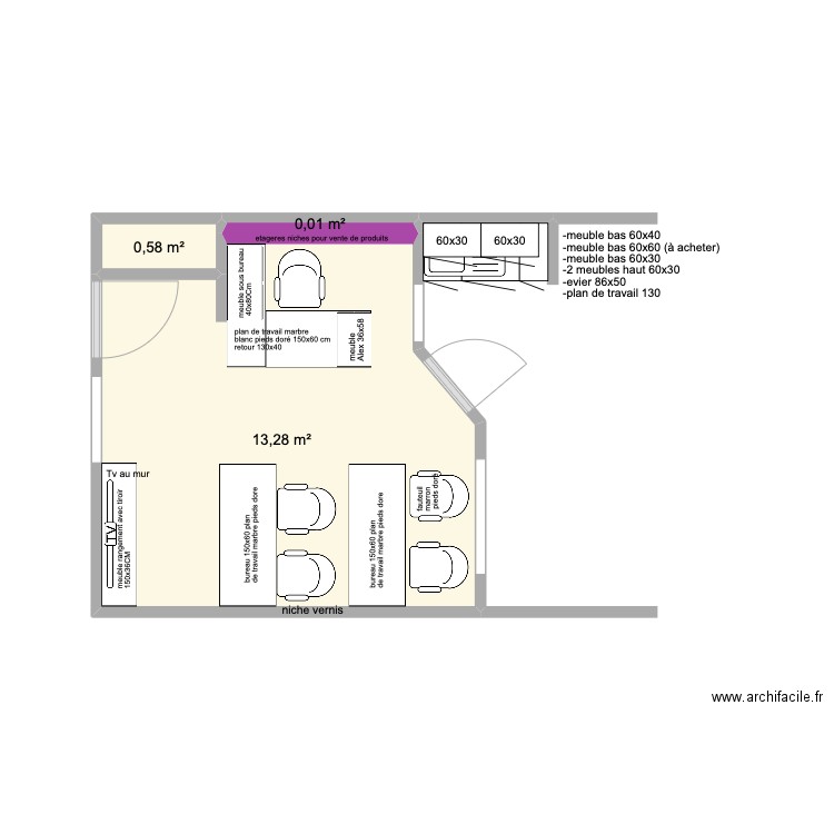 salle formation. Plan de 3 pièces et 14 m2