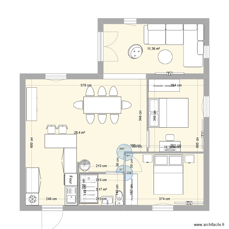 plan 1. Plan de 4 pièces et 61 m2