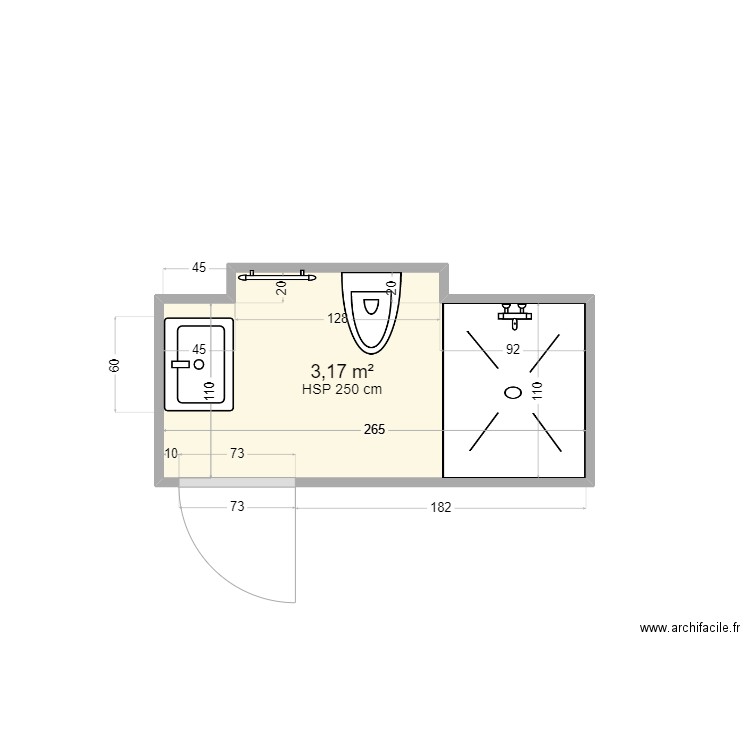 Salle de bain RDC. Plan de 1 pièce et 3 m2