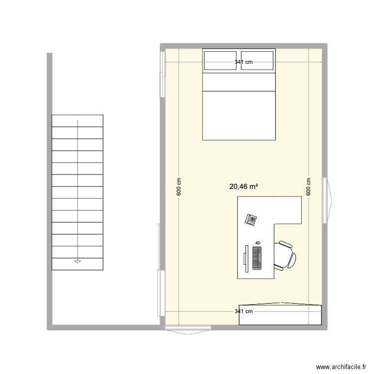 BUREAU 1. Plan de 1 pièce et 20 m2