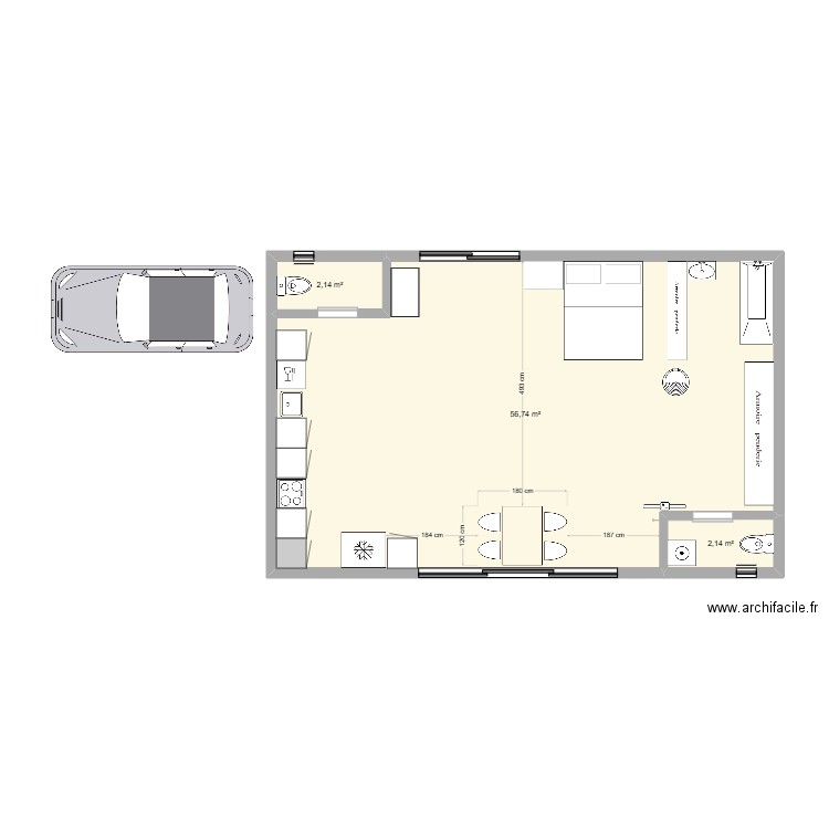 hastiere. Plan de 3 pièces et 61 m2