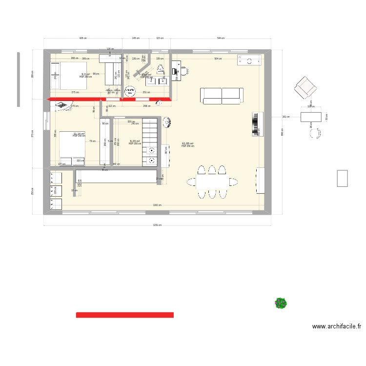 Deuxième série final final. Plan de 5 pièces et 94 m2