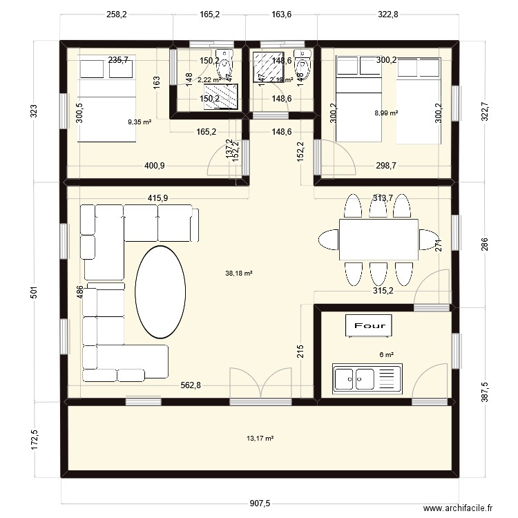 STUDIO 2 CHAMBRES SALON 2 DOUCHES. Plan de 7 pièces et 80 m2