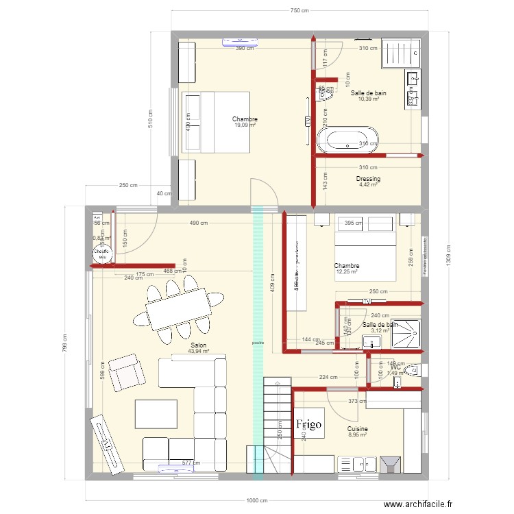 croquis maison. Plan de 9 pièces et 104 m2