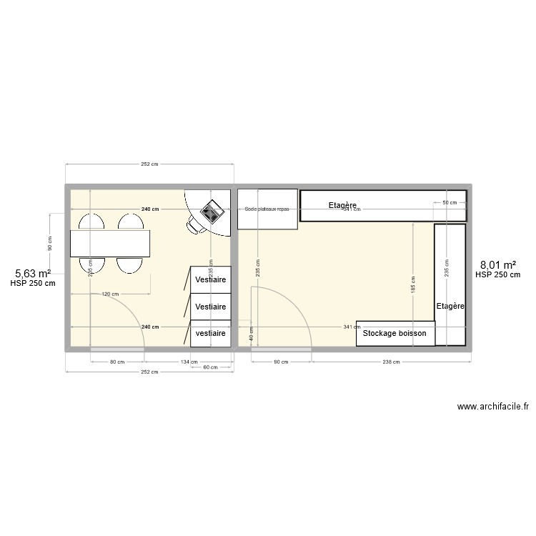 Vestiaire . Plan de 2 pièces et 14 m2