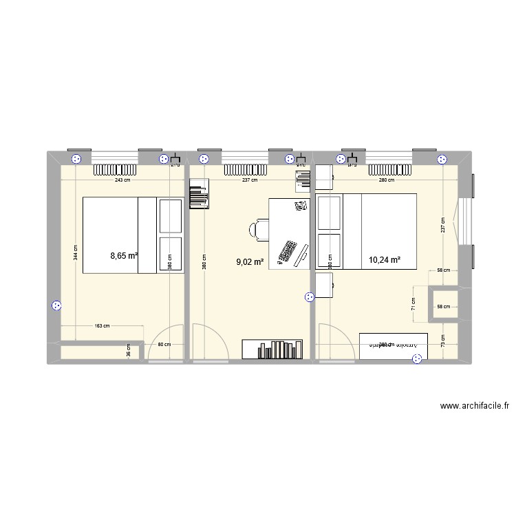 Etage. Plan de 5 pièces et 29 m2