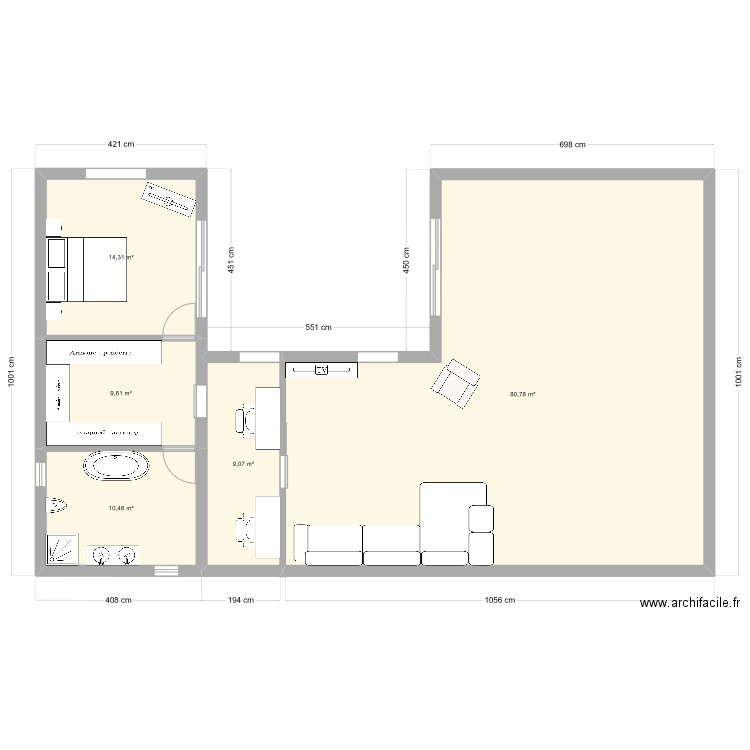 Extension. Plan de 5 pièces et 124 m2