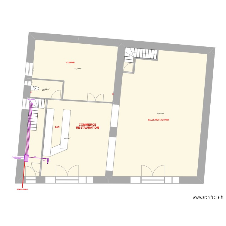 THUONG RDC - Alimentation eau. Plan de 4 pièces et 167 m2