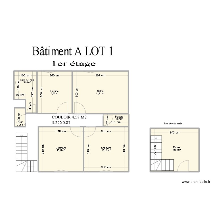 BATIMENT  A LOT 1. Plan de 8 pièces et 57 m2