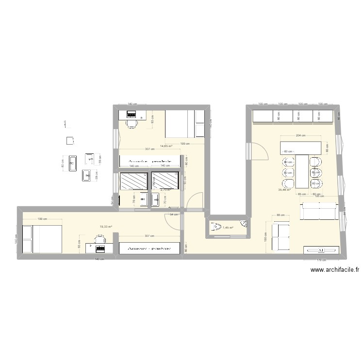 appart 8. Plan de 5 pièces et 74 m2