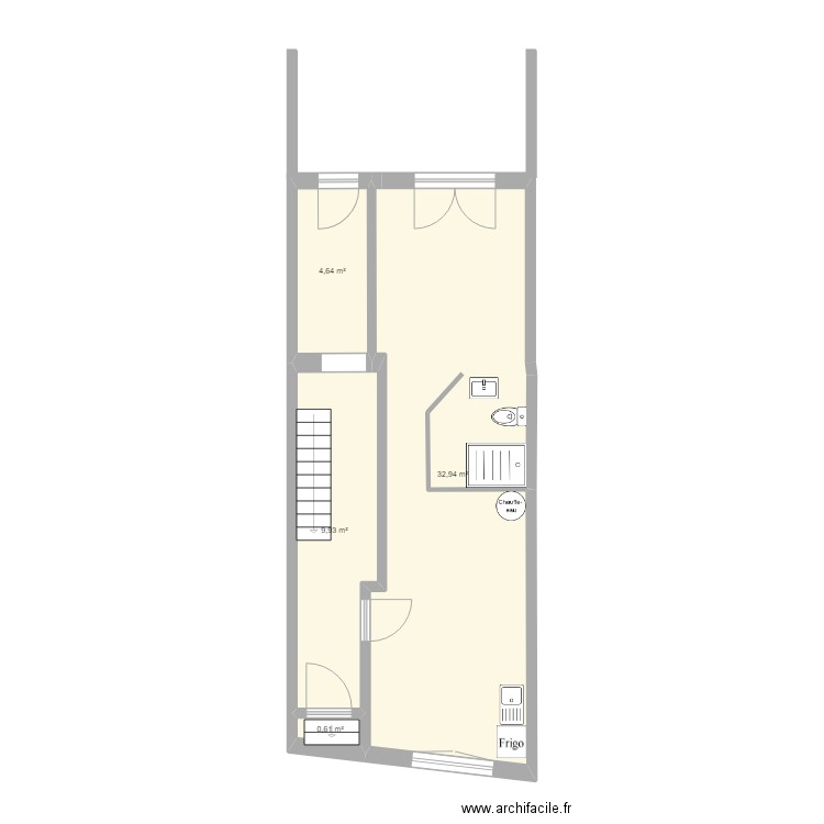 RDC Studio base sans ouverture essai1. Plan de 4 pièces et 48 m2