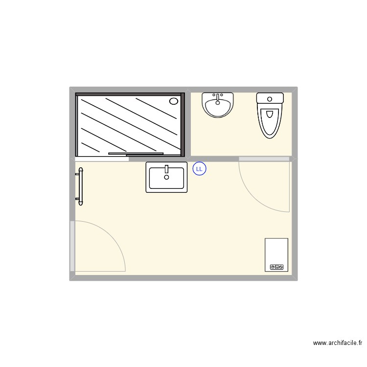 Salle de bain pierre et Stephanie. Plan de 3 pièces et 7 m2