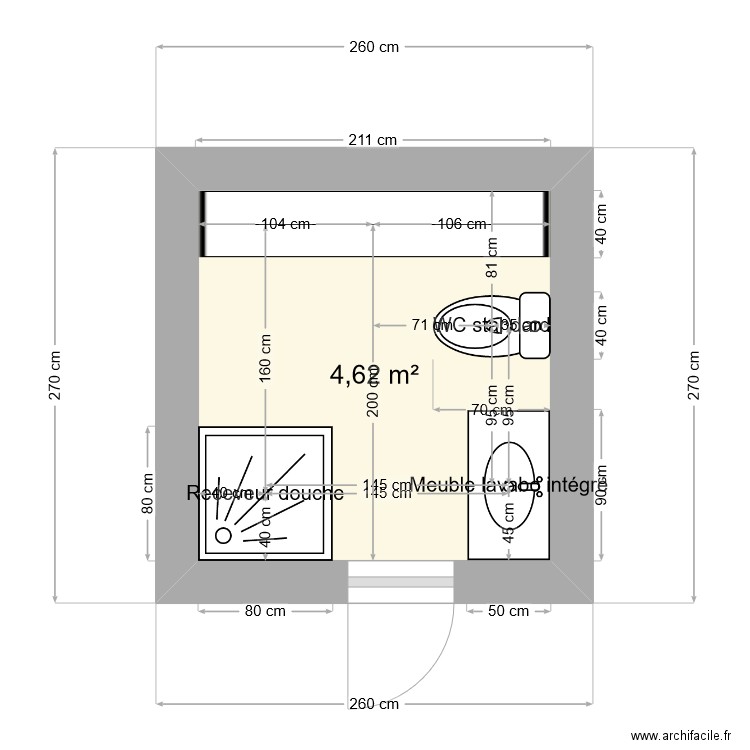 salle de bain. Plan de 1 pièce et 5 m2