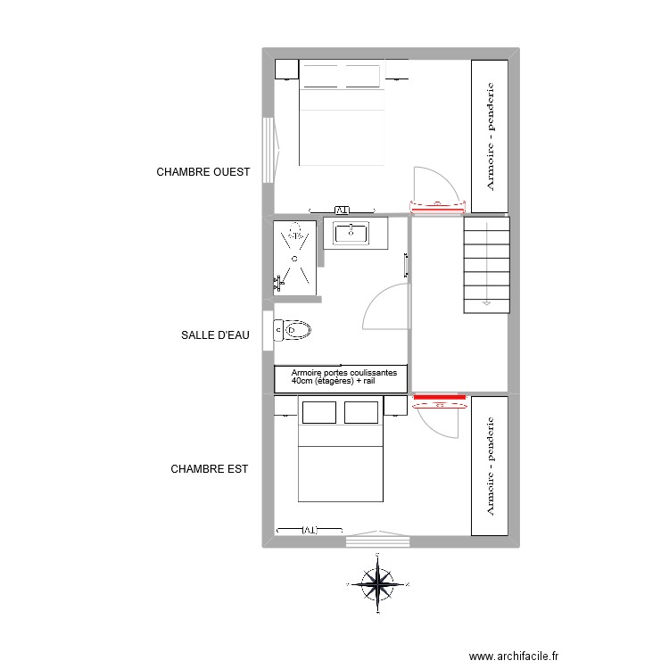 ETAGE AMENAGEMENT FINAL. Plan de 3 pièces et 38 m2