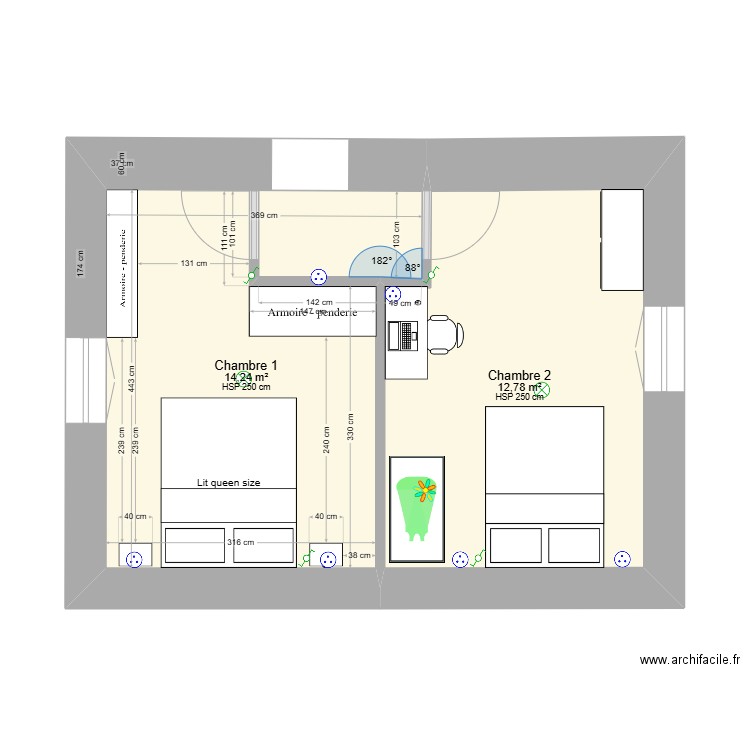 extension 2. Plan de 2 pièces et 27 m2