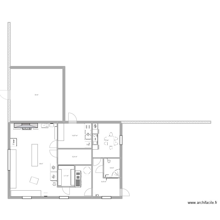 plan AJ1. Plan de 8 pièces et 126 m2