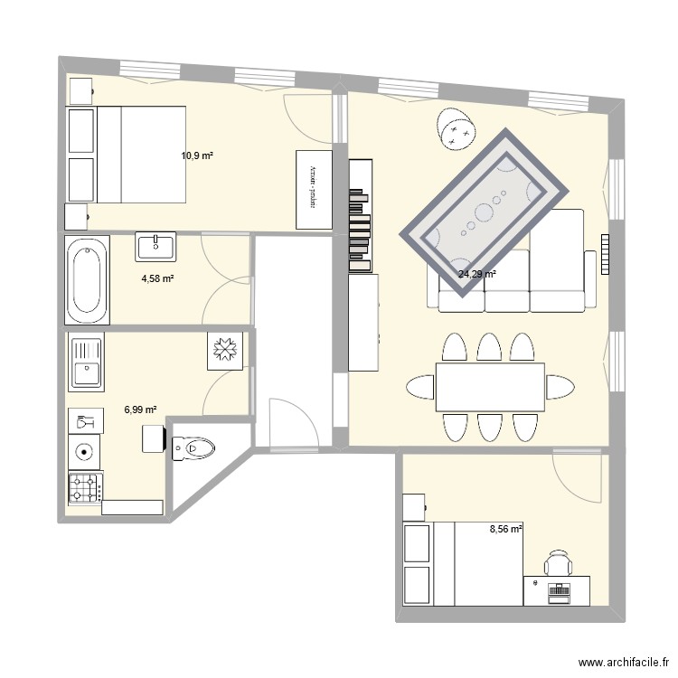 Appartement Saint-Georges. Plan de 5 pièces et 55 m2