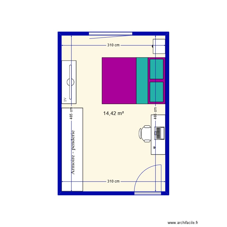 Chambre Mathieu 1. Plan de 1 pièce et 14 m2