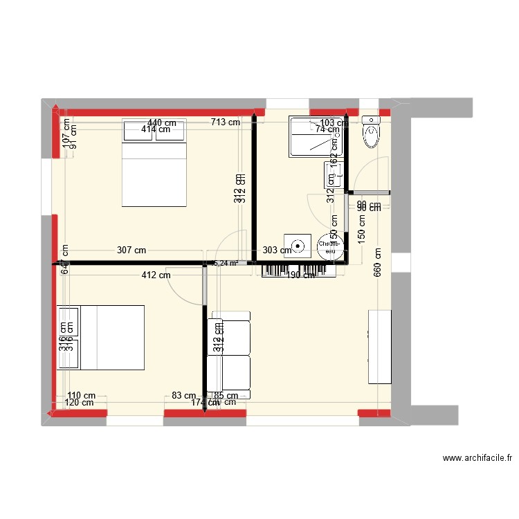 projet 1. Plan de 1 pièce et 45 m2