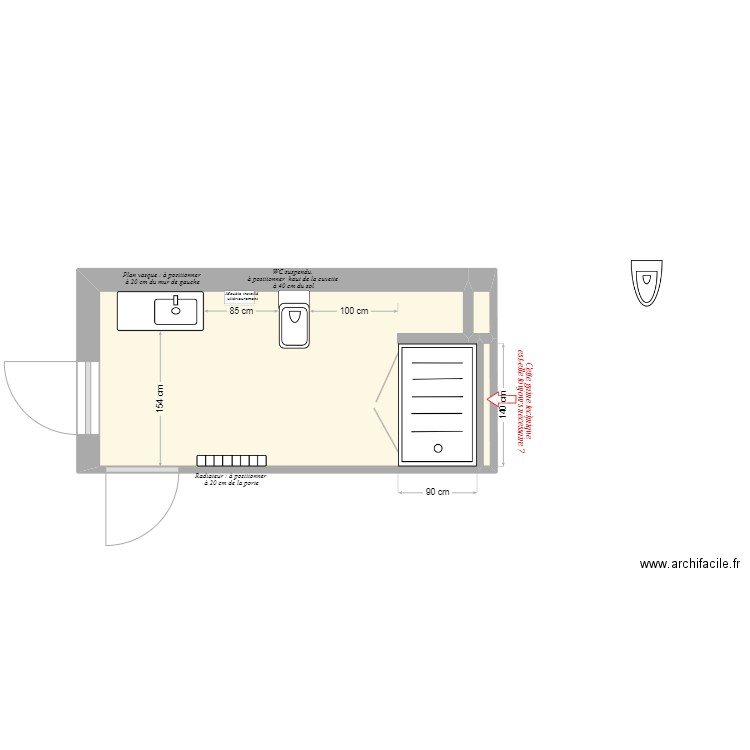 Plan d'exécution - Salle de bain suite parentale - 15 sept. 2024. Plan de 3 pièces et 9 m2