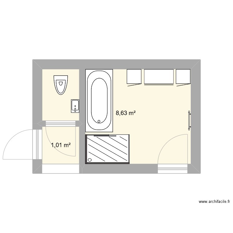 SdB. Plan de 2 pièces et 10 m2