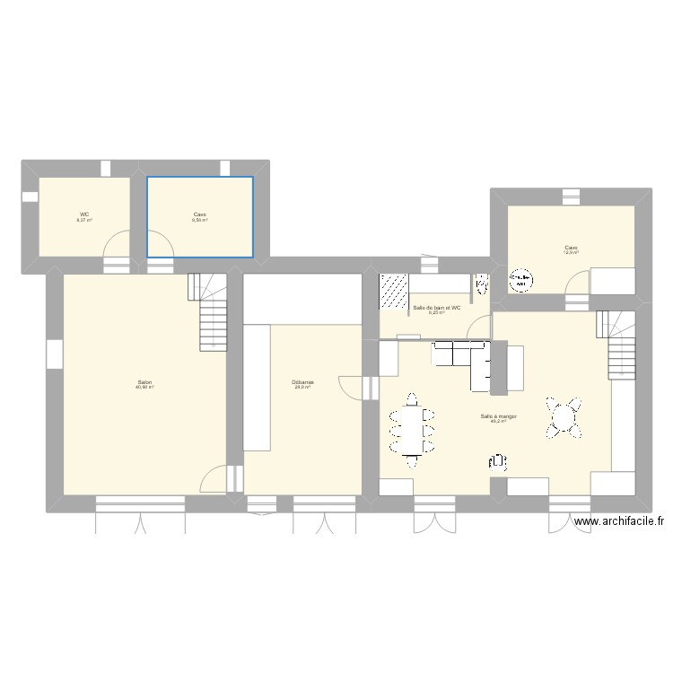 sdb. Plan de 7 pièces et 159 m2