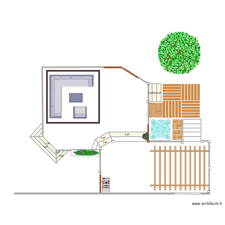 Aménagement cour arrière. Plan de 10 pièces et 4 m2