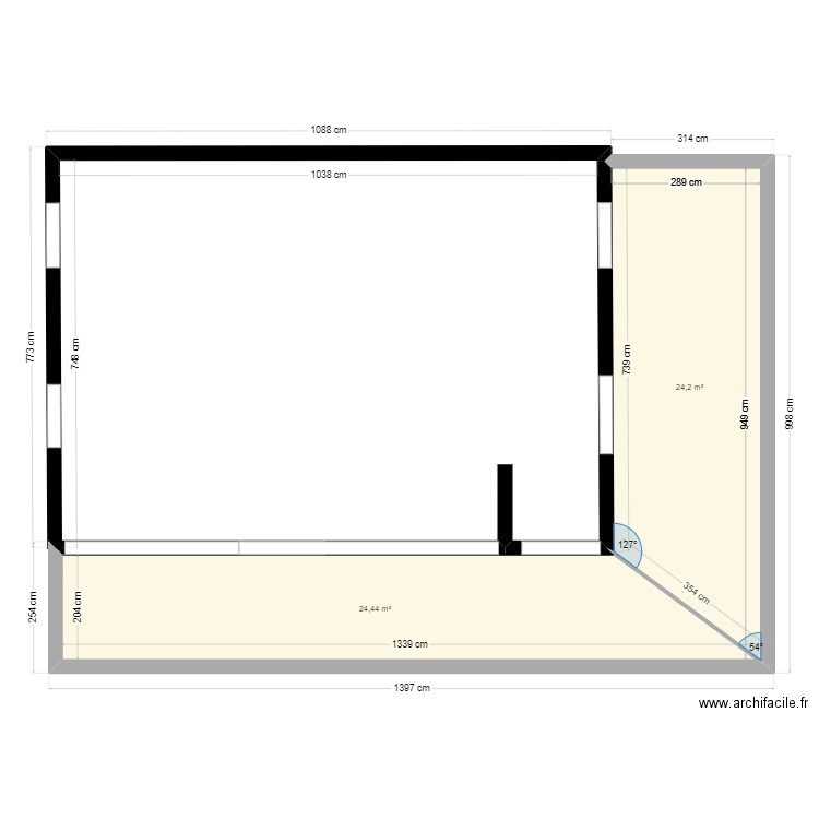 AUGSBURGER. Plan de 2 pièces et 49 m2