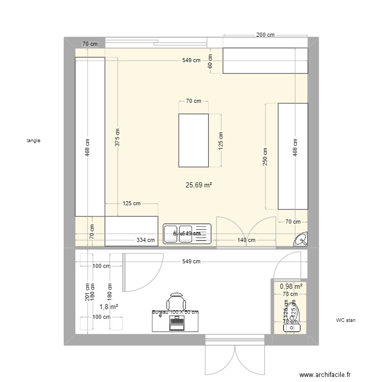 Fromagerie 1.0. Plan de 3 pièces et 28 m2