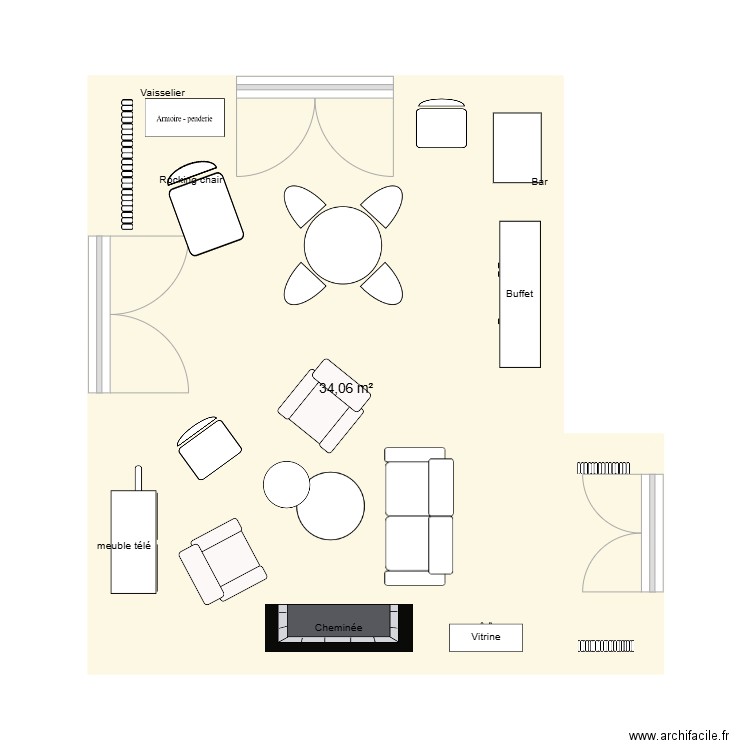 situation actuelle. Plan de 1 pièce et 34 m2