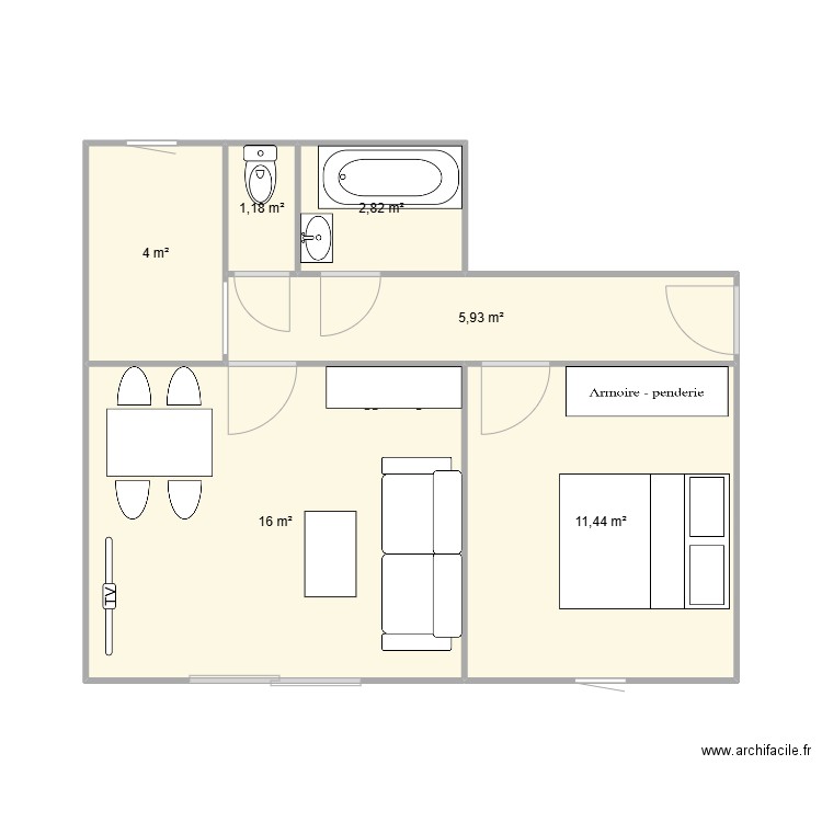 St Ra. Plan de 6 pièces et 41 m2