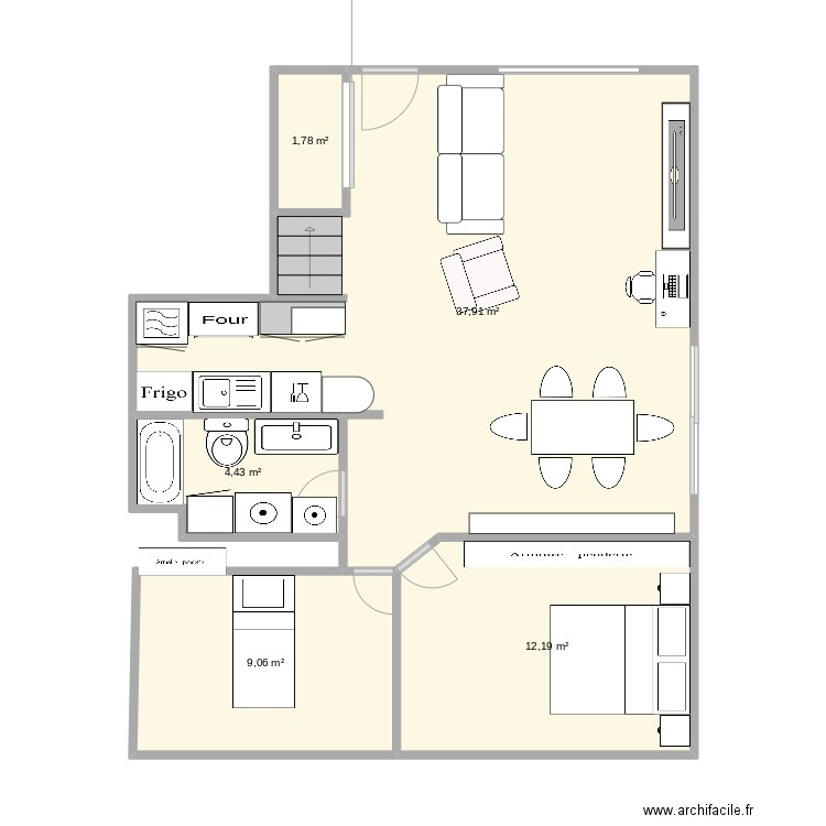 plan maison 1 . Plan de 5 pièces et 65 m2