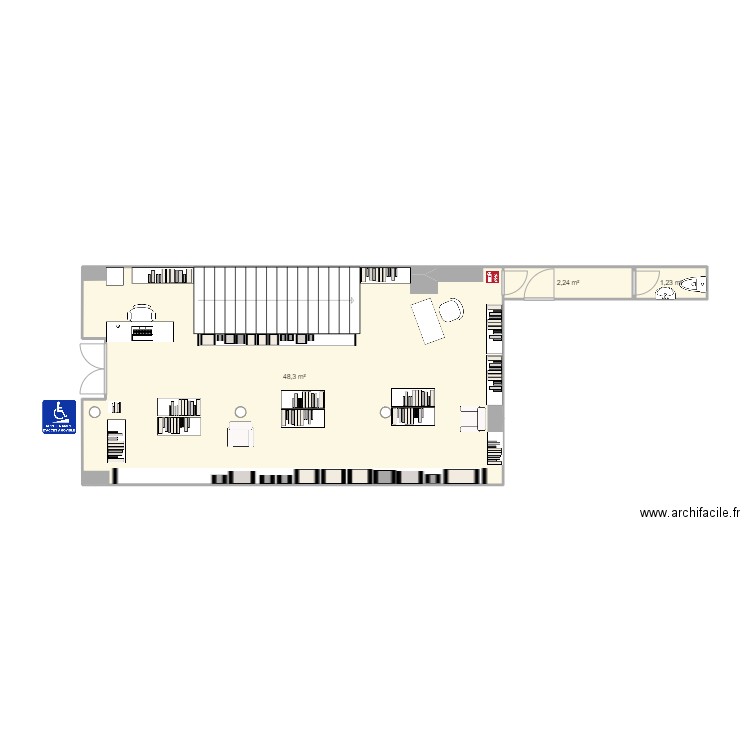 rez de chaussée. Plan de 3 pièces et 52 m2