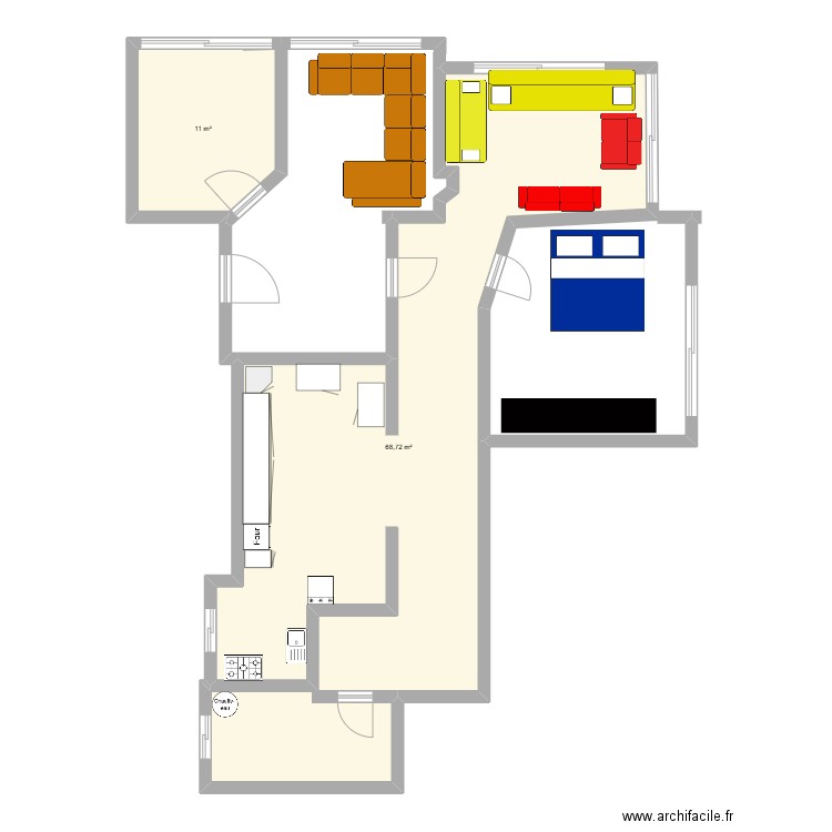 MAISON. Plan de 2 pièces et 80 m2