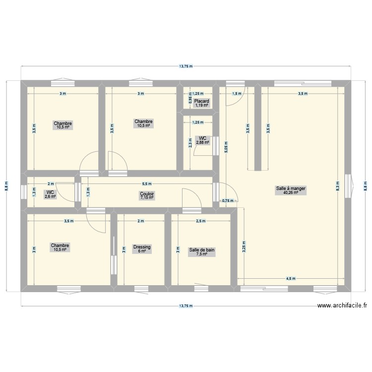 Location. Plan de 10 pièces et 99 m2